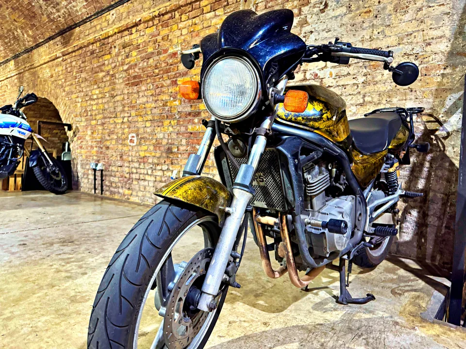 Custom motorcycle viewed from the front