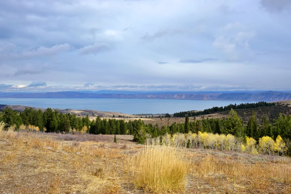 Distant lake beyond an autumn landscape