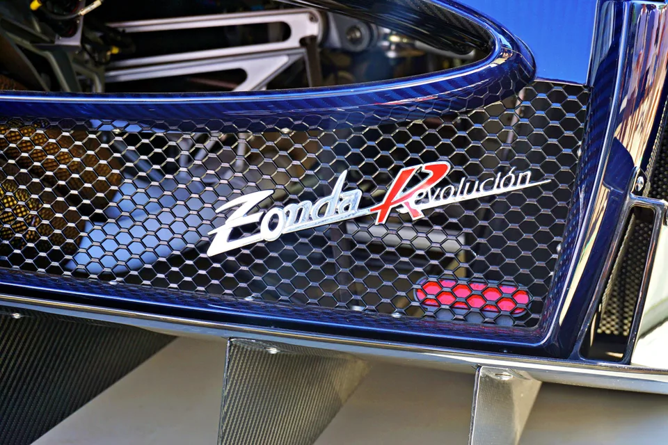 Carbon fibre sports car badge detail